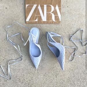 ZARA Woven Vegan Leather Lace Up Heels Size 6.5(37)